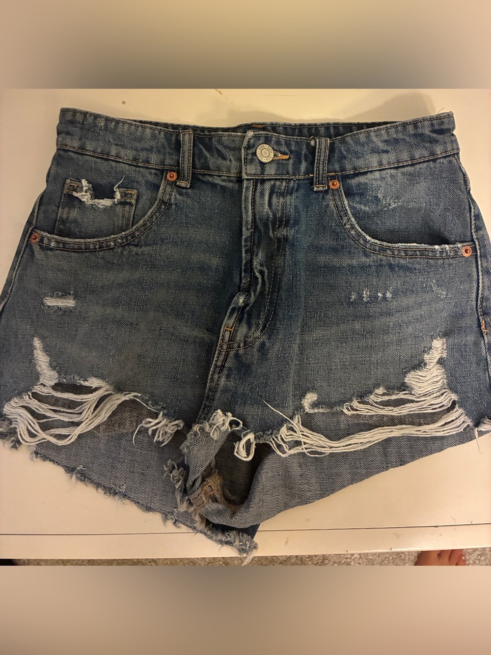 Zara Distressed Denim Jean Shorts - Blue